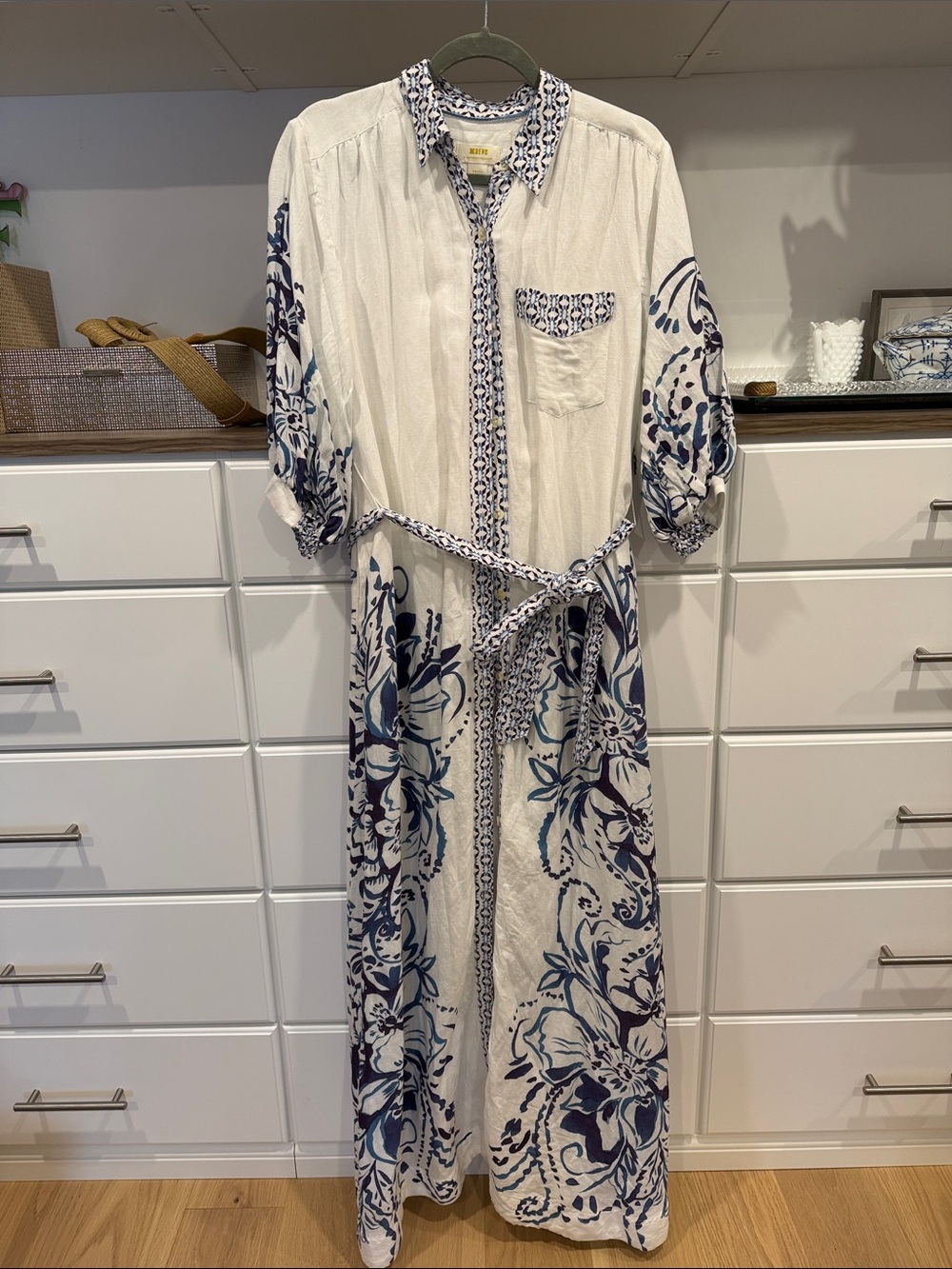 Maeve Maxi Shirtdress with Navy coastal Print